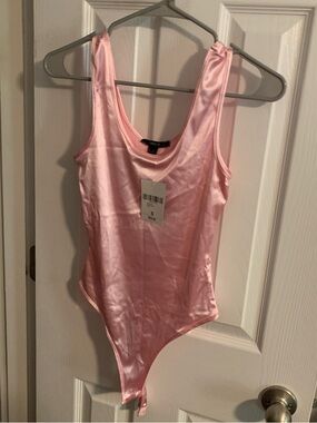 Satin Pink Scoop Neck Bodysuit - Soft Pink
